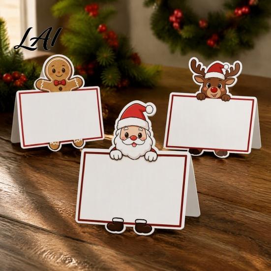 Festive Table Decor Christmas Party Place Card Holders Cartoon Santa Reindeer Name Tag Stands Holiday Decorations for Seating DIY Write-On