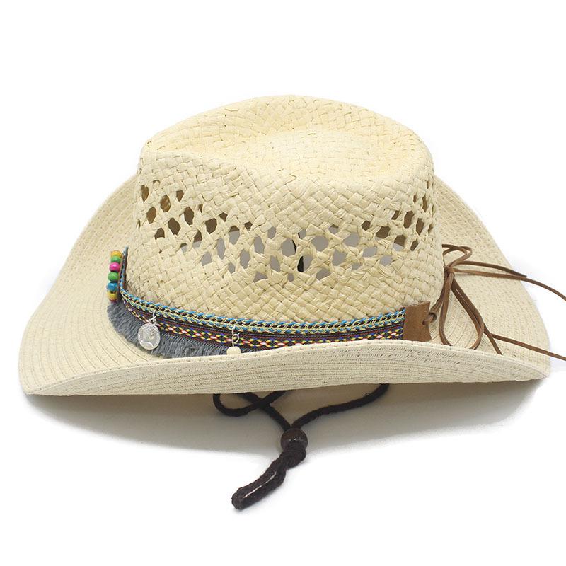 Ethnic style fringed straw hat summer hat unisex sun protection sun hat beach vacation big brim cowboy hat