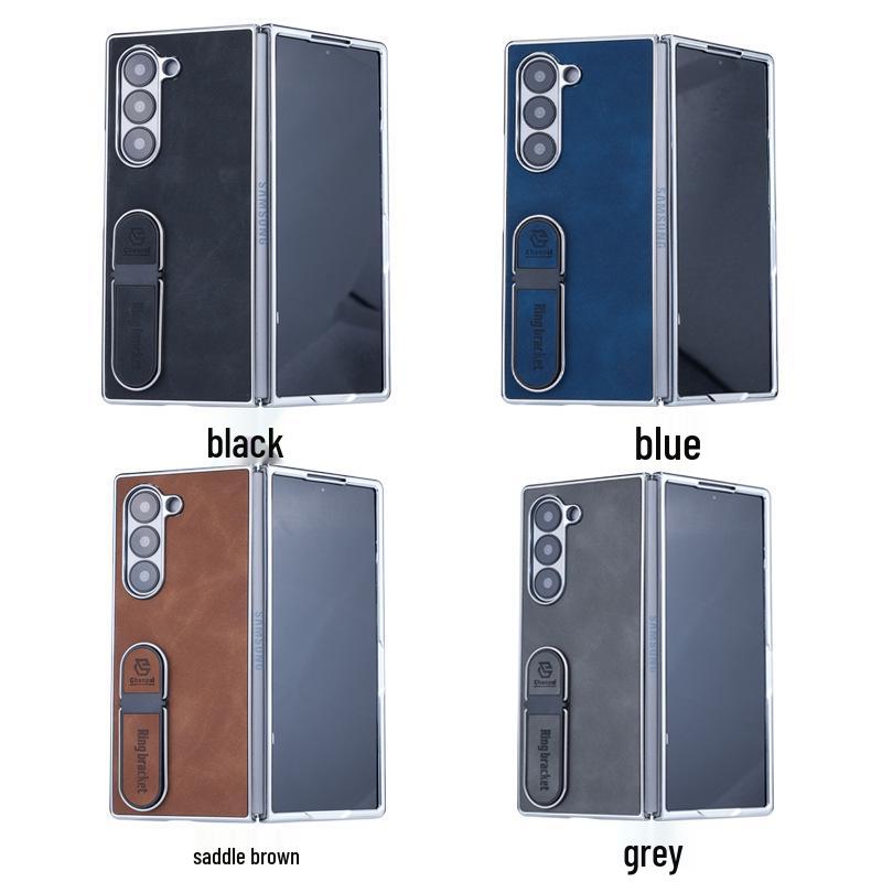 Чехол для телефона Samsung Z Fold7/6: Гальванизированная кожаная подставка для защиты складного экрана (Подходит для моделей 5/4/3)