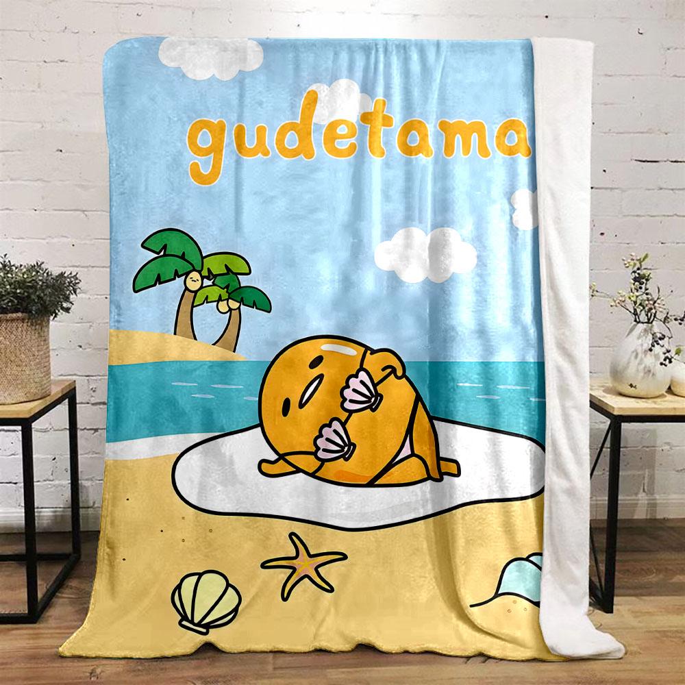 Gudetama Beach Relaxation Scene Patterned flannel blanket perfect for the bedroom living room, sofa, or a little nap