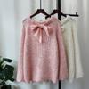Lace-up Bow Sequined Soft Waxy Knitted Sweater Top Autumn New Loose Sweet Sweater Pullover Woman