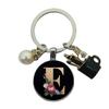 A-Z Letters Elegant Imitation Pearl Key Chain Charm Enamel 26 Letters Key Ring