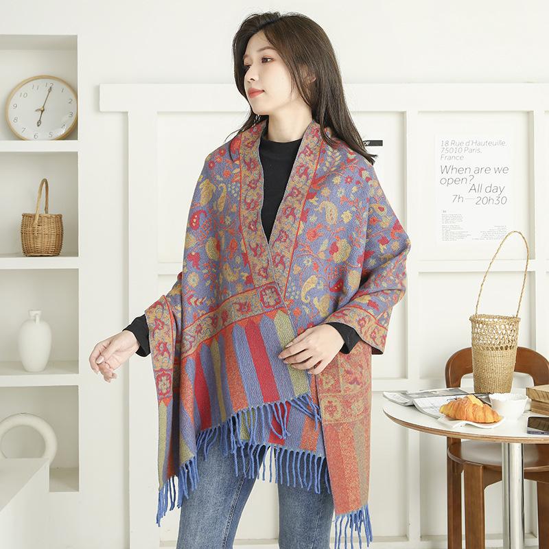 Imitation Cashmere Scarf Shawl High End and Versatile New Jacquard Scarf for Women  Winter Tassel Ethnic Style Shawl