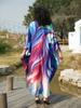 EDOLYNSA Blue Bohemian Relaxed Long Dress Kaftan Caftan Vacation Party House robe Bathing suit cover up Beach Wear Q1634