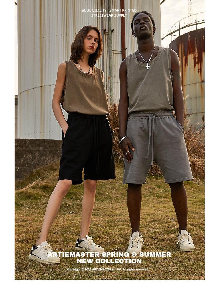 ARTIE Men's 380G Double Strand Cotton Terry Casual Sports Shorts - Trendy Loose Fit with Drawstring