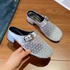 Fashion Women's Sandals Lace Mesh Rivet Shoes Women Flat Shoes Comfortable Lightweight Sandals  Silver Wedge Sandals