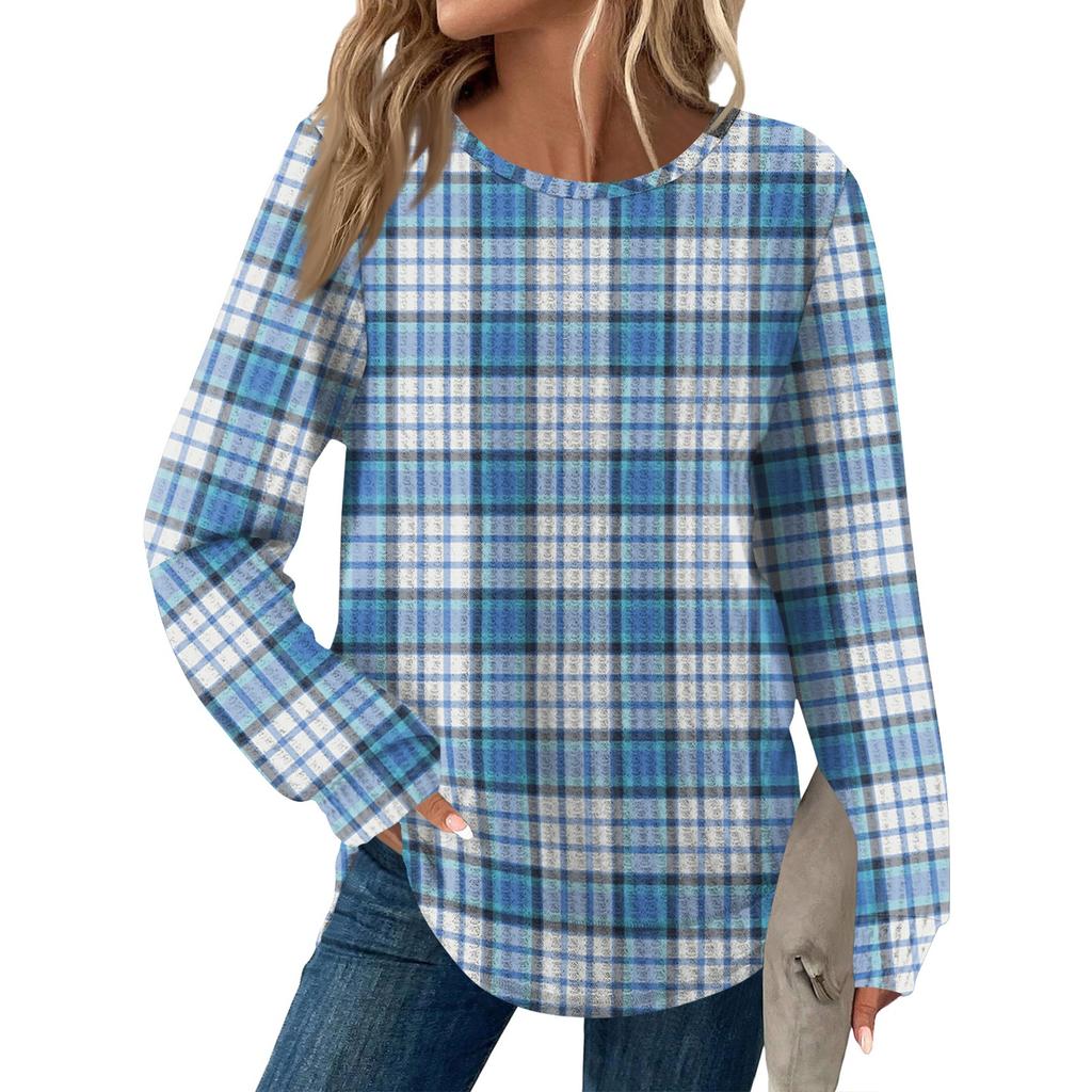 Женский модный повседневный свободный топ с круглым вырезом и длинными рукавами с принтом