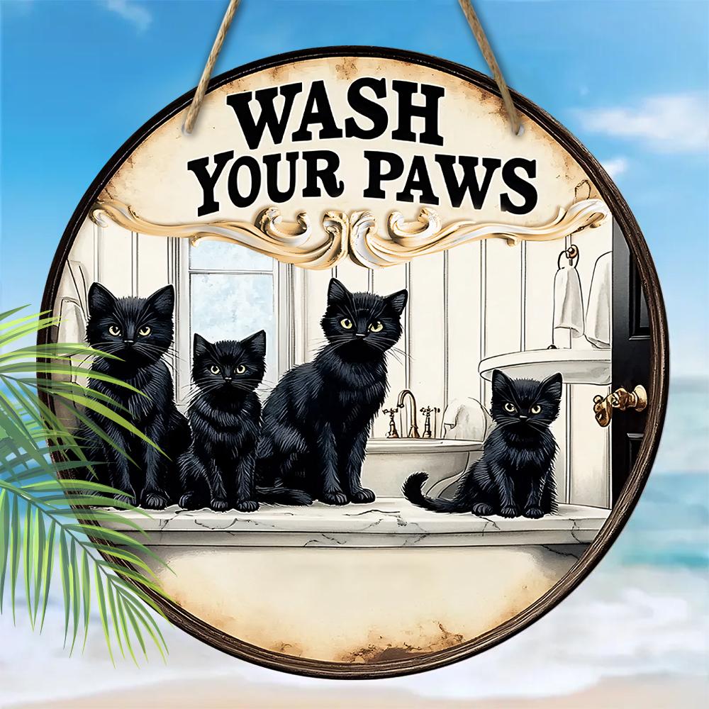 2D Flat Hanging Decorative Signs, Interior Wall or Door Decoration, Garden Decoration, the Pattern Is Four Black Cats, a Housewarming Gift for Friends