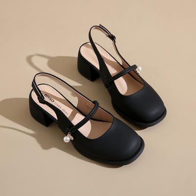 2025 Лето Новые Женские Туфли Мэри Джейн Высокий Каблук Сказочный Стиль Слипоны Подходят к Юбкам Французский Толстый Каблук Одинарные Туфли Круглый Носок
