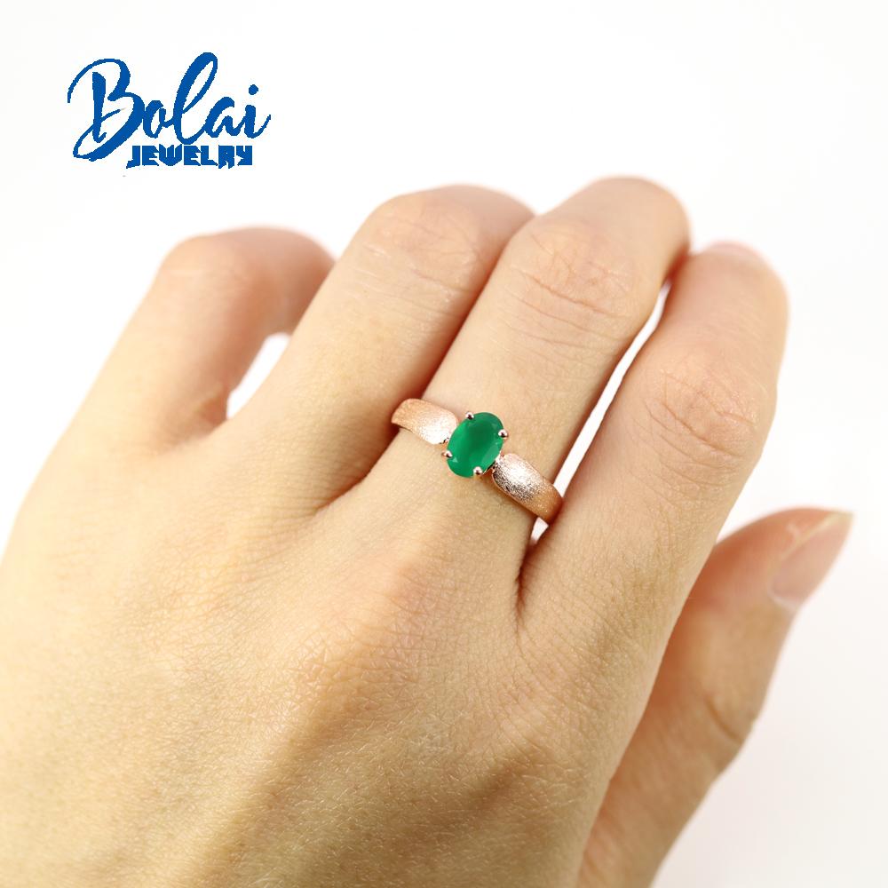 Bolaijewelry Серьги-кольца овальной формы 5*7 мм с натуральным зеленым агатом, комплект украшений из стерлингового серебра 925 пробы, розовое золото, изысканные украшения для женщин, подарок на годовщину