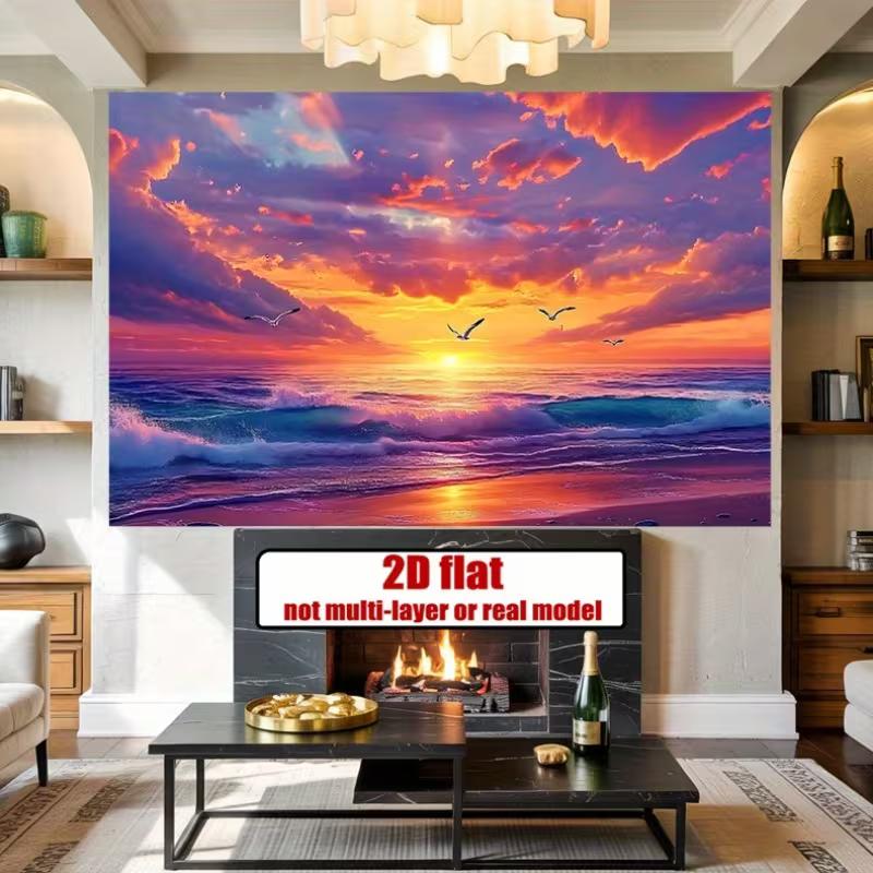 2D Vibrant Sunset Seaside Backdrop for Room Decor & Vacation Photoshoot
