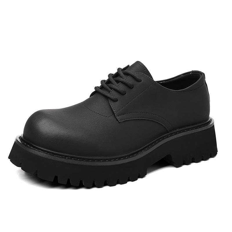 Leather Shoes Men's 2025 American High Street Black Big Head Derby Shoes Men's Retro Trend Platform Leather Shoes 2025
