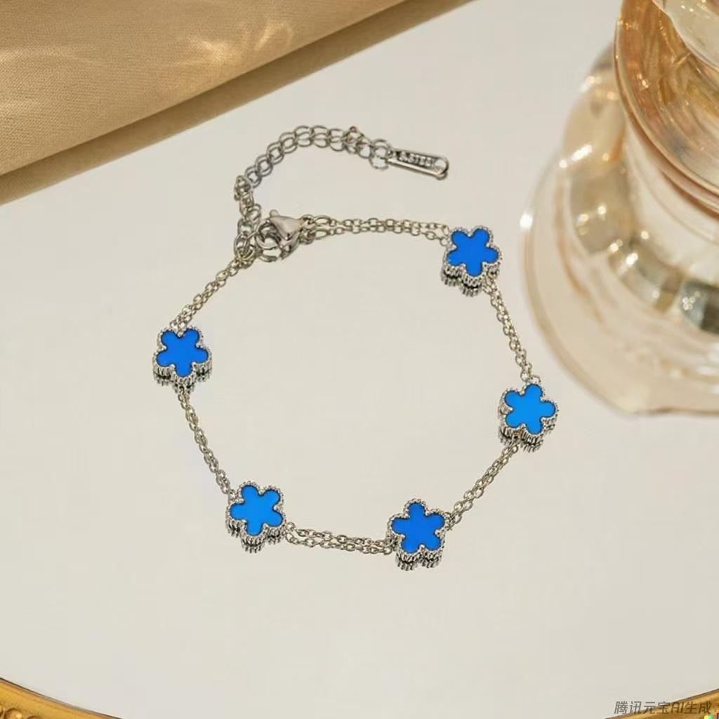 9Mm titanium steel non-fading double-sided five-leaf flower four-leaf clover 18k gold bracelet women's trend bracelet hand jewelry