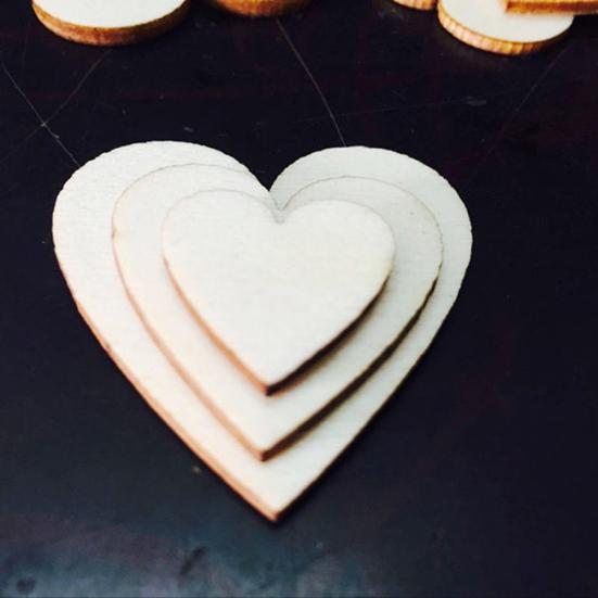 100Pcs Wooden Love Heart Shape Embellishment Plaques Wedding Craft 20/30/40mm