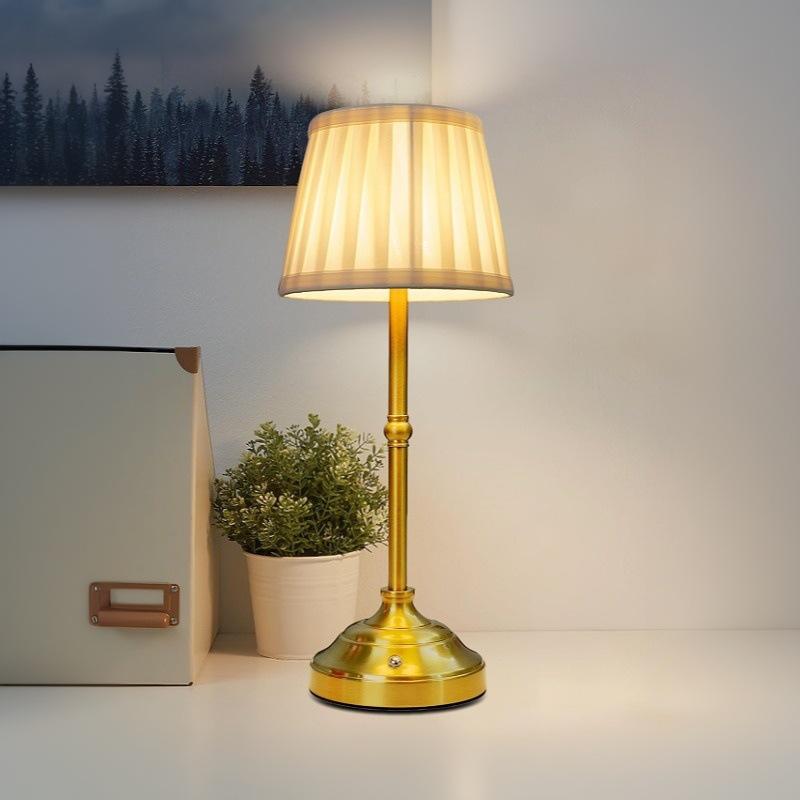 Modern Gold Dimmable Dining Table Atmosphere Night Light Bedside Rechargeable Fabric Cordless Led Table Lamp