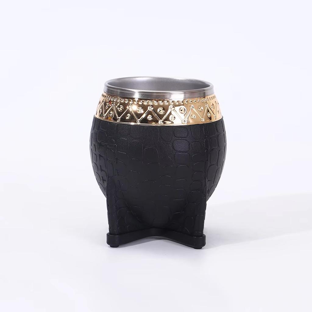 1Pc Stainless Steel Double-layer Paraguay Water Cup With Straw Turtle Shell Texture Eggshell Cup Leather Texture Eggshell Cup