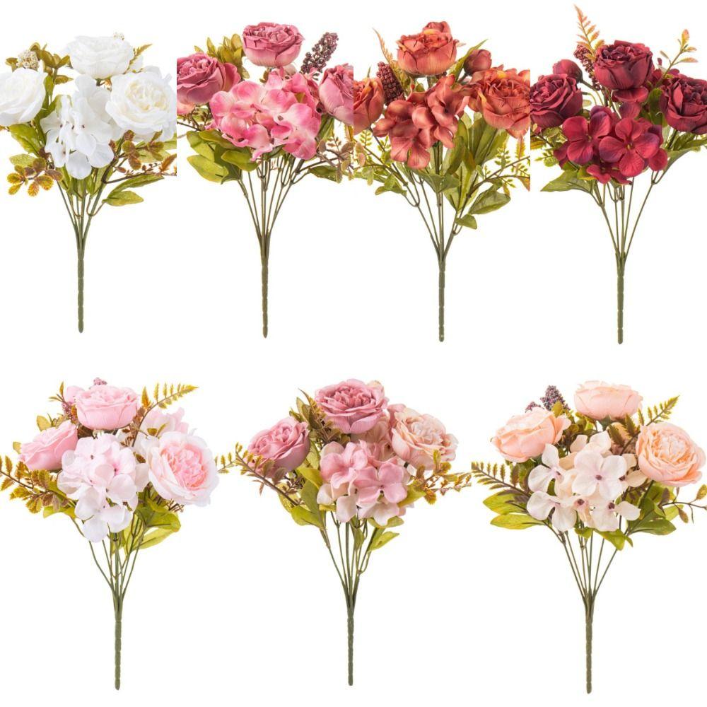 DIY Silk Peony Hydrangea Bouquet 7 Heads Artificial Wedding Bride Flowers Wedding Party