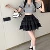Летняя одежда Сетчатая юбка Черно-белая мини-юбка Женские черные милые пышные юбки 2023 Корейская модная новая одежда Уличная одежда