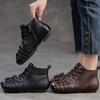 Johnature Retro Short Boots Comfortable Genuine Leather Casual Versatile Woven Women's Shoes