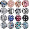 925 Sterling Copper Sparkling Pavé Round Black Red Blue Clear Charm Zircon Beads Fit Original Pantaro Bracelet DIY Zircon