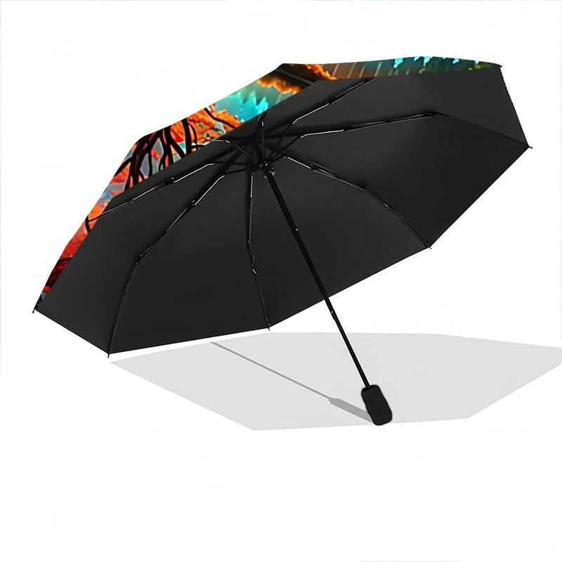 1pc The Enchanted Tree in a Dreamlike Forest Pattern Beautiful Looking Automatic Folding Umbrella, 3 Folding, 8 Iron Frame Design, Durable and Su