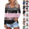 Women's Shirt Blouse Fashion Casual V Neck Print Sexy Off-the-shoulder Long Sleeve Tops
