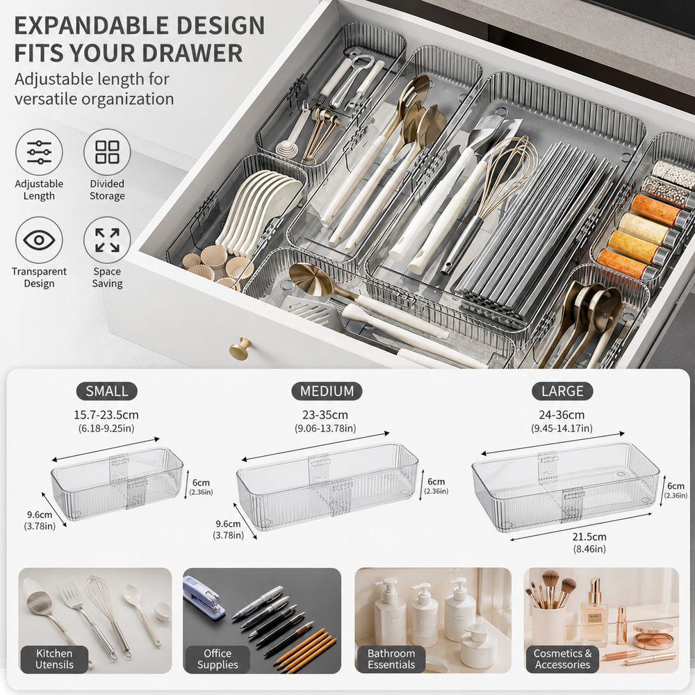 Transparent Expandable Drawer Organizer Adjustable Drawer Storage Bin Multifunctional Divider Box