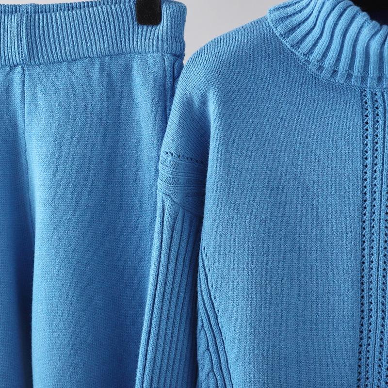 GMXIA Пуловер с высоким воротом, утолщенный вязаный свитер, повседневный модный комплект для женщин на осень и зиму, свободный и непринужденный стиль, широкие брюки, комплект из двух частей