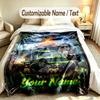 Monster Truck Theme Custom Blanket Personalized Name & Text Customized Soft Warm Throw Blanket Home Decor