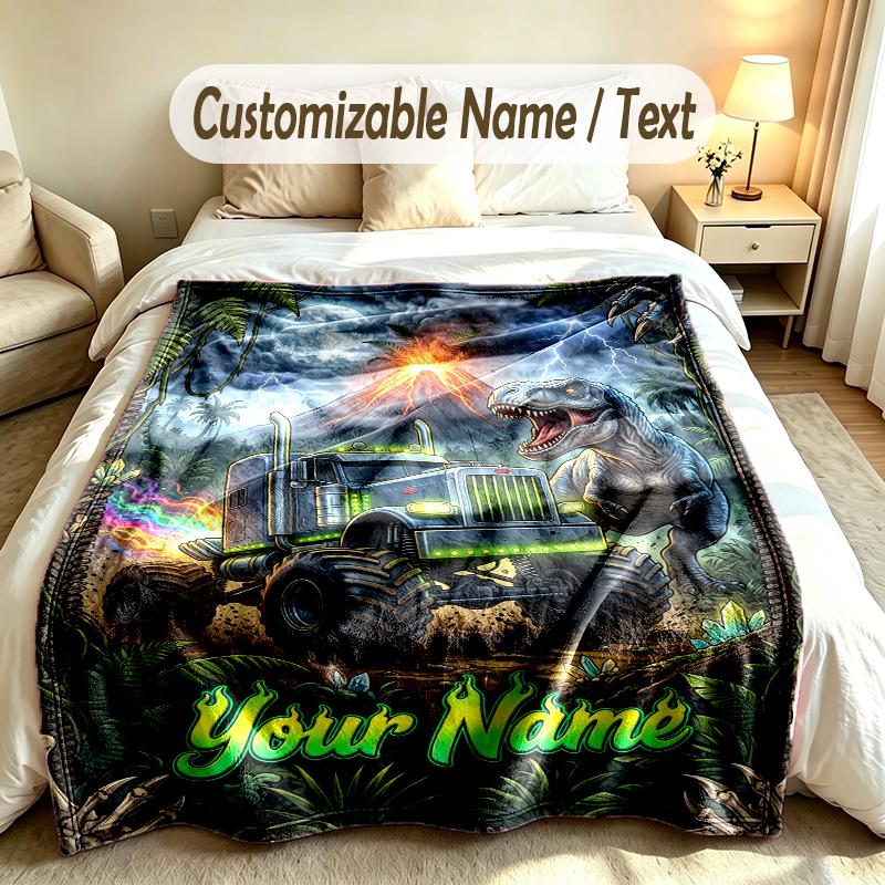 Monster Truck Theme Custom Blanket Personalized Name & Text Customized Soft Warm Throw Blanket Home Decor