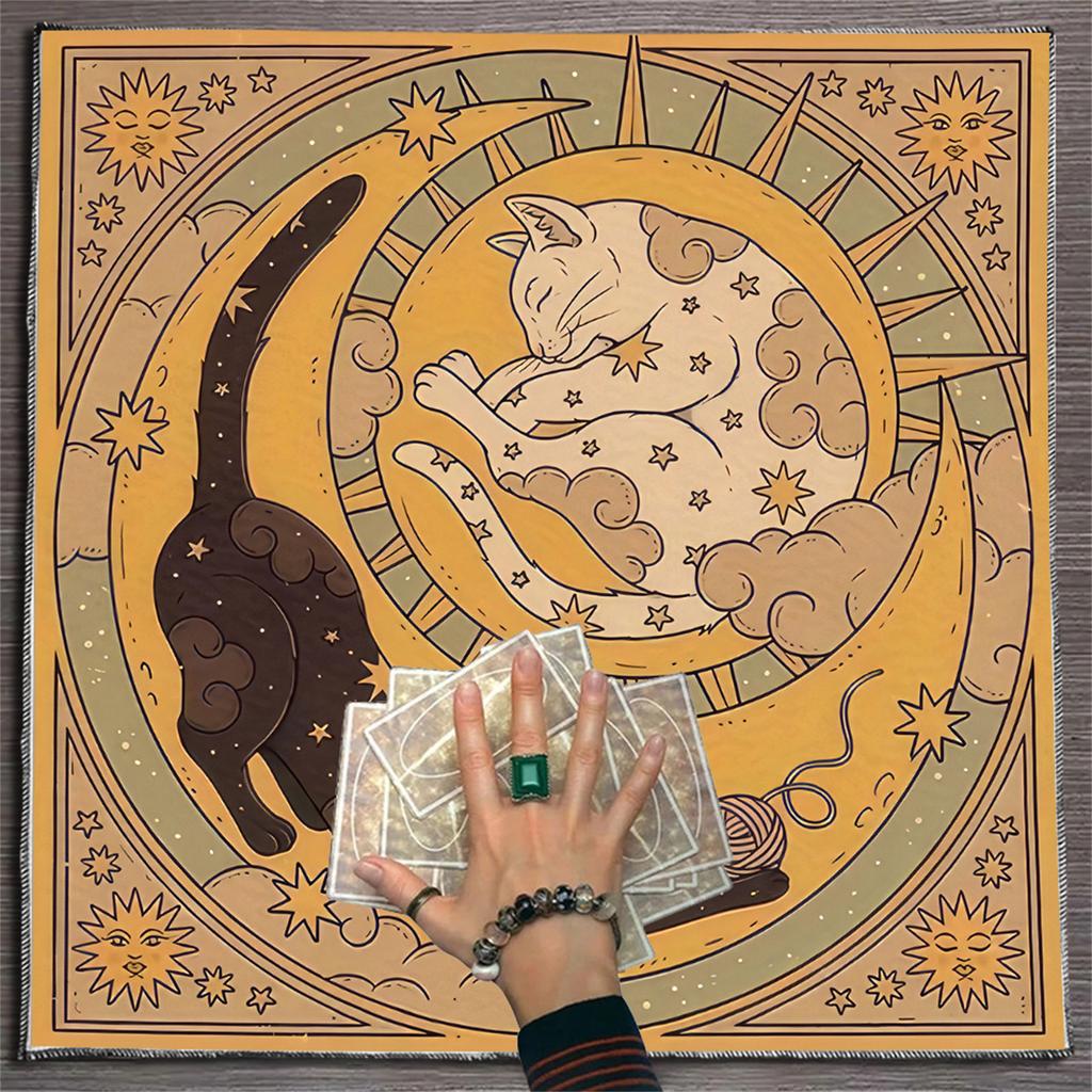 Скатерть для Таро Скатерть для алтаря Луна Кошка Узор Скатерть для астрологии Скатерть для гаданий Гобелен Настенное украшение