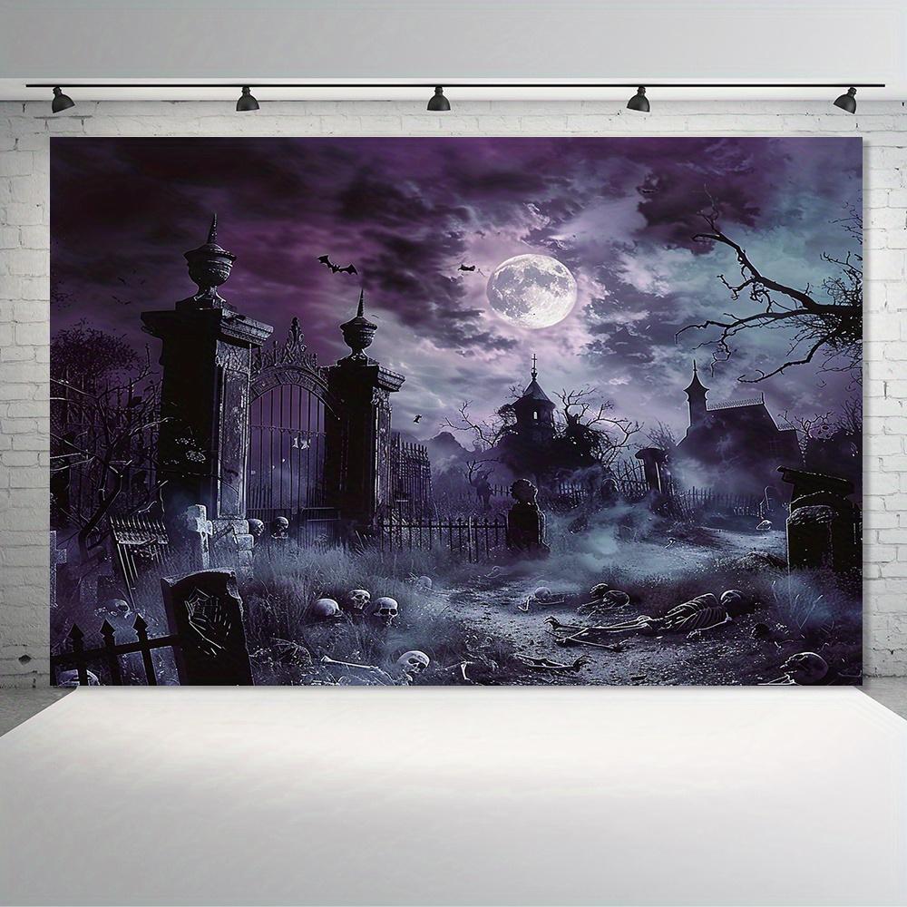 1pc2D Flat Horror Haunted House Graveyard Background Banner, Christmas and Themed Photography, No Power Required——sym