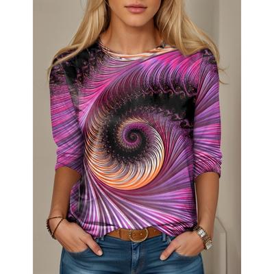 Женская футболка с 3D-принтом, абстрактная оптическая иллюзия, повседневная, с длинным рукавом, с круглым вырезом, обычные топы, повседневный принт, розовая, весна-осень