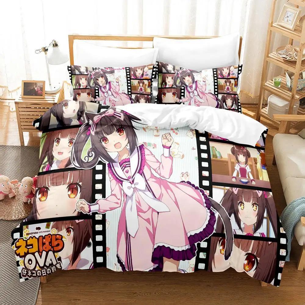 Аниме Kawaii Girl NEKOPARA Комплект постельного белья Single Twin Full Queen King Size Комплект постельного белья Adult Kid Спальня Пододеяльник Наборы Домашний Текстиль