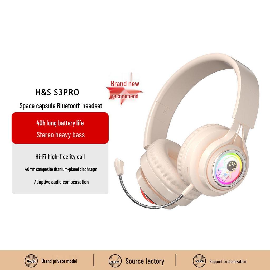 S5(M2) Астронавт Bluetooth-наушники: Светящиеся беспроводные игровые наушники с мощным басом