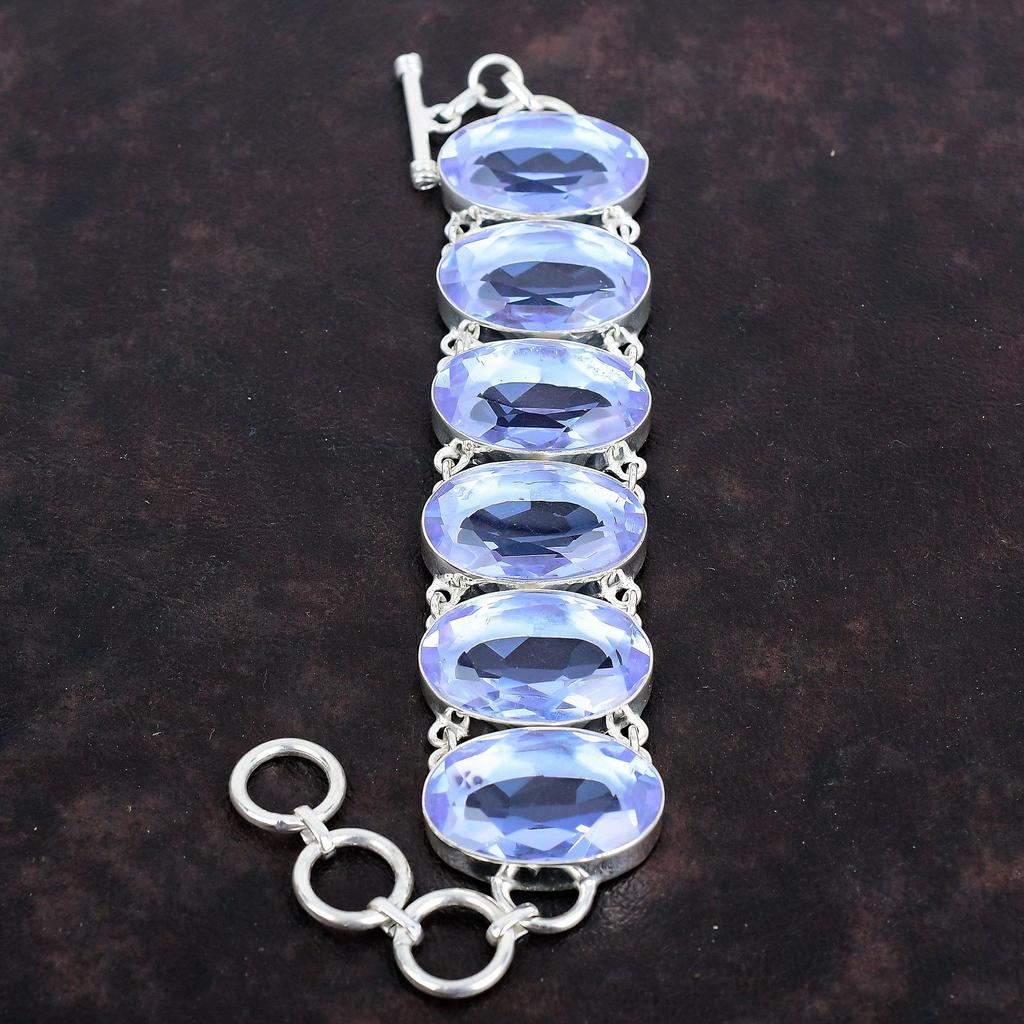 Граненый браслет из танзанитового кварца, браслет из натуральных драгоценных камней, браслет из стерлингового серебра 925 пробы, браслет с регулируемой цепочкой, украшения ручной работы для подарка