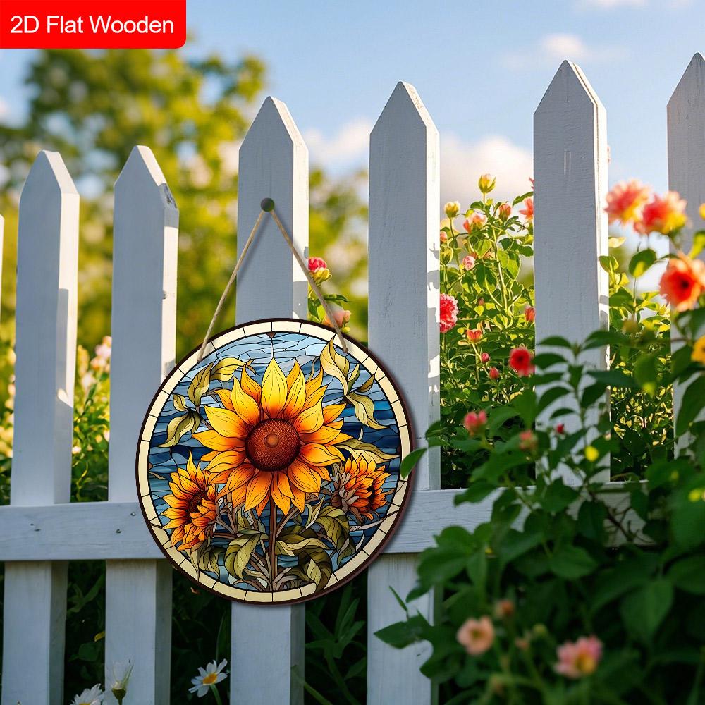 Rustic Wooden Sign with Sunflower Pattern, Round Sign for Front Door, Wall Hanging Decor, Ideal Gift for Friend & Family