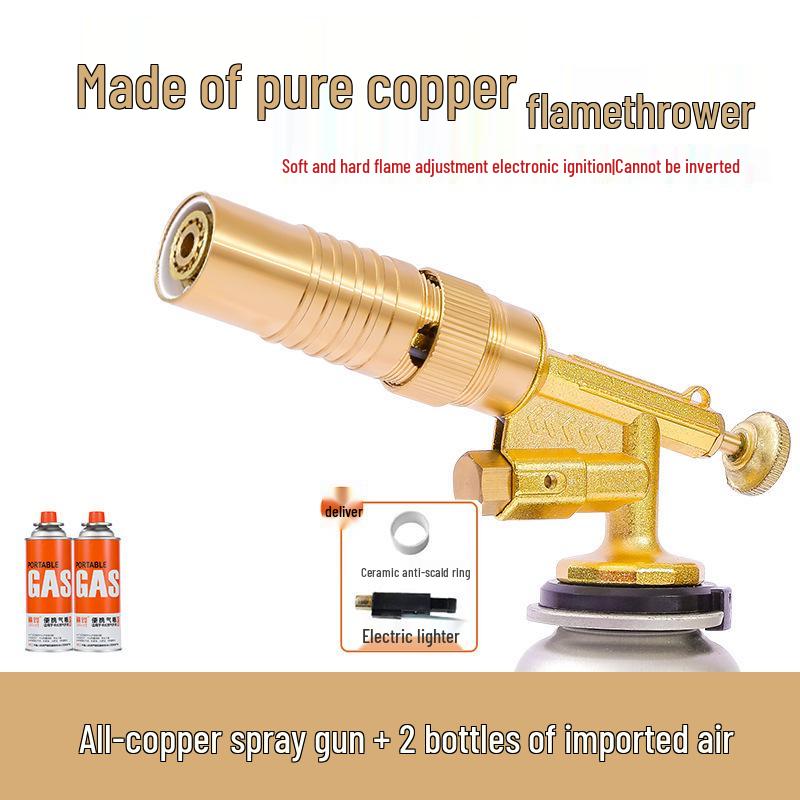 All Copper Flame Torch for Gas Cartridge - Handheld Blowtorch for Pig Hair Removal