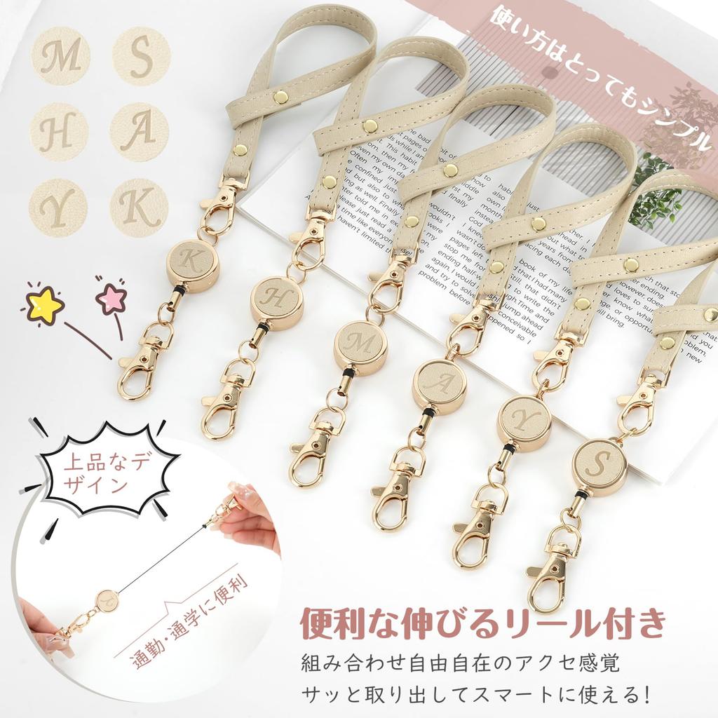 Retractable Strap Keychain with Round PU with Initial A [LanFly] Reel, Shape, Leather, Carabiner,