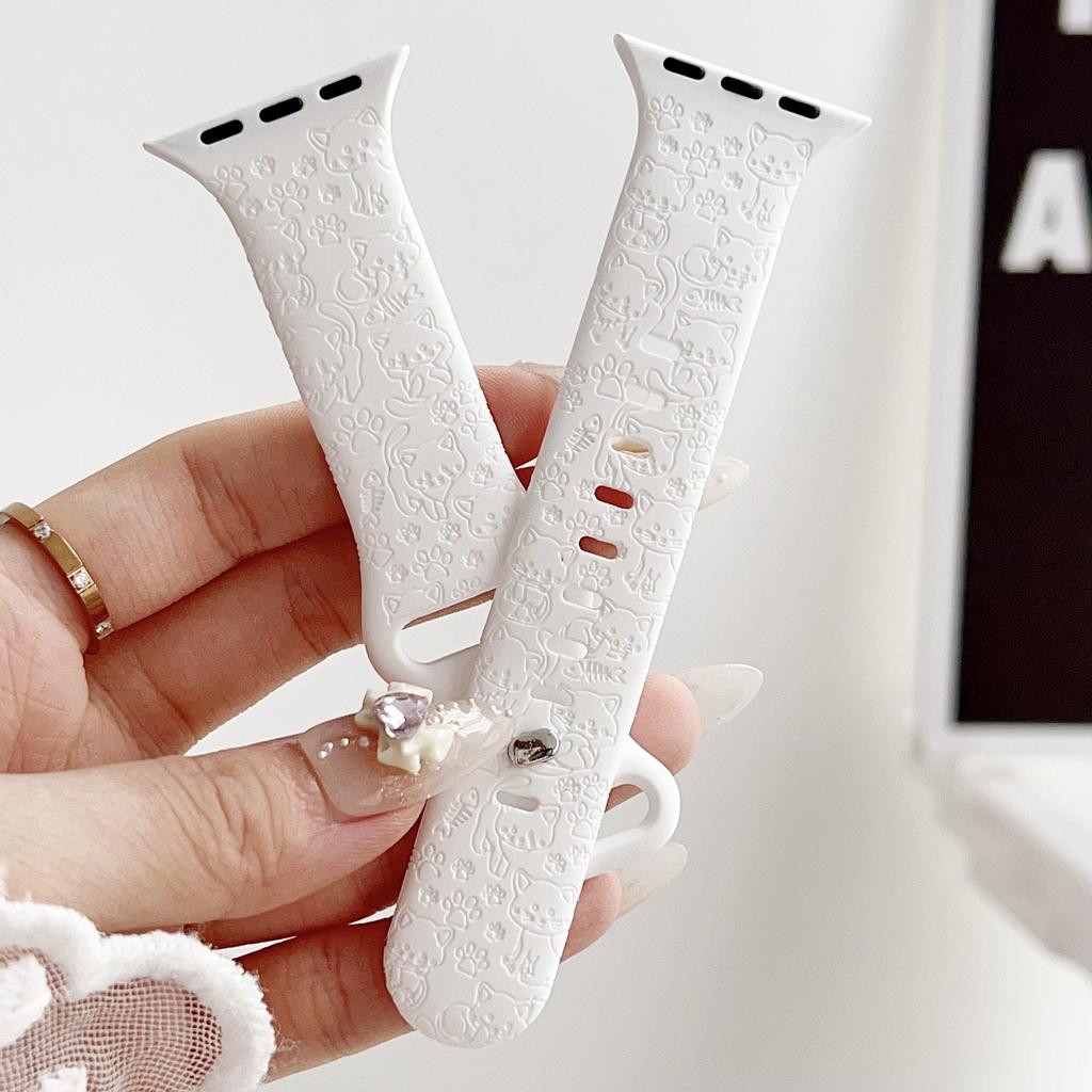 Подходит для яблока, милого кота, собаки, дыни, резьбы, силиконовый ремешок для часов Apple Watch8/SE/7/65