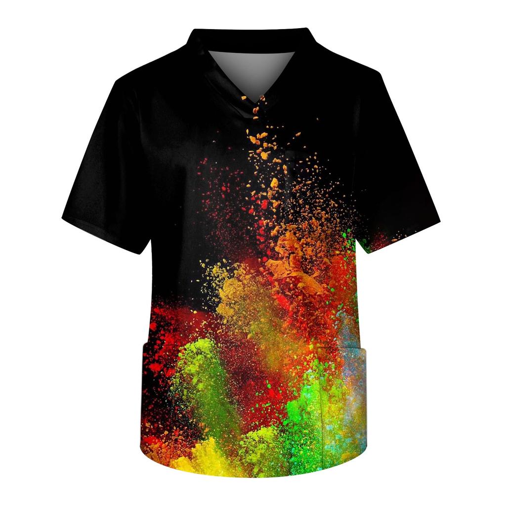 Модный мужской топ с коротким рукавом и V-образным вырезом с принтом и карманом на груди