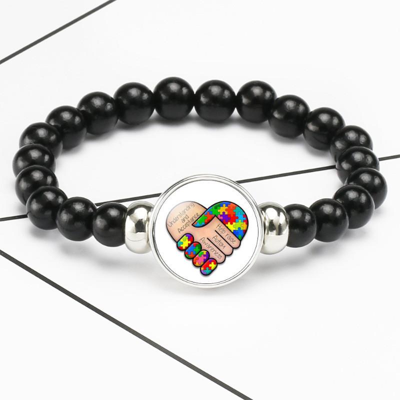 Men And Womens Beaded Bracelet Autism Awareness Black Stretch Cord