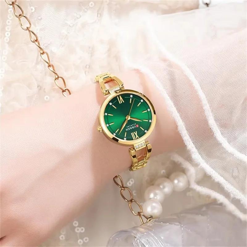CURREN Женские кварцевые часы, модные, роскошные, элегантные, с ремешком из нержавеющей стали, наручные часы для женщин и девушек
