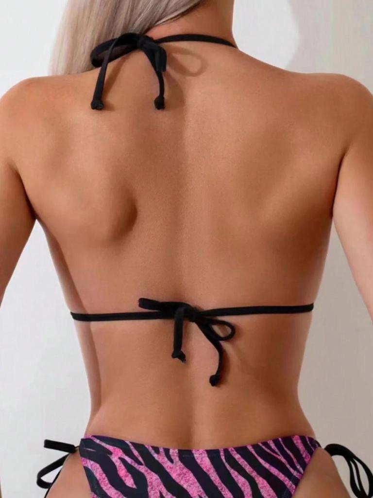 2025 Zebra Stripe Halter Bikini Three-Piece Swimsuit