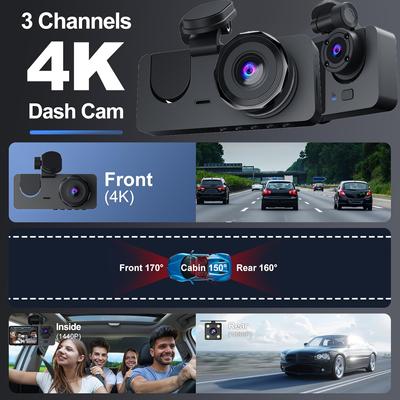 4K Premium трехканальный передний и задний встроенный тахограф, автомобильная камера Full HD с инфракрасным ночным видением, простой в установке рождественский подарок - Y15