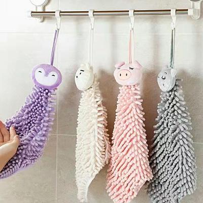Милые синельные полотенца для рук для ванной комнаты, кухни, мультяшное полотенце для рук с подвесными петлями, быстросохнущие мягкие впитывающие полотенца из микрофибры