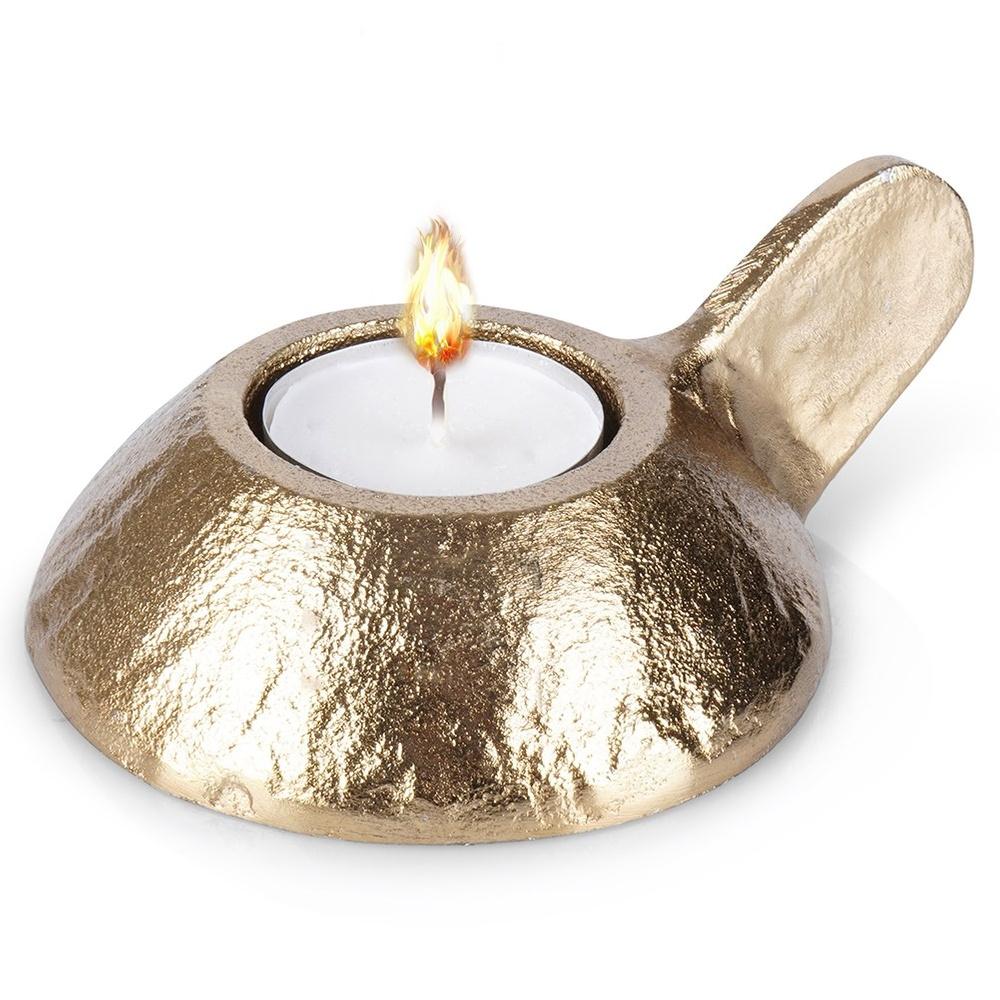 Gold Aluminum Tealight Candle Holder with Handle 12x9x5cm