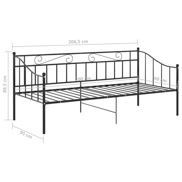 VidaXL Sofa Bed Frames Black Metal 90x200 Cm, Black, Powder-coated Metal