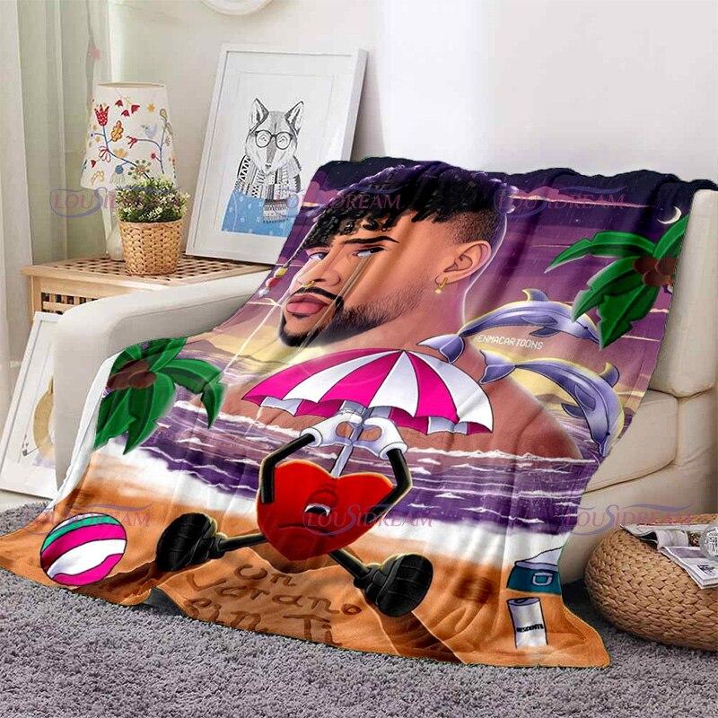 Одеяло с рисунком Bad Bunny, фланелевые одеяла, теплые плюшевые флисовые одеяла в стиле поп-латиноамериканской музыки для взрослых, диванное постельное белье, всесезонное