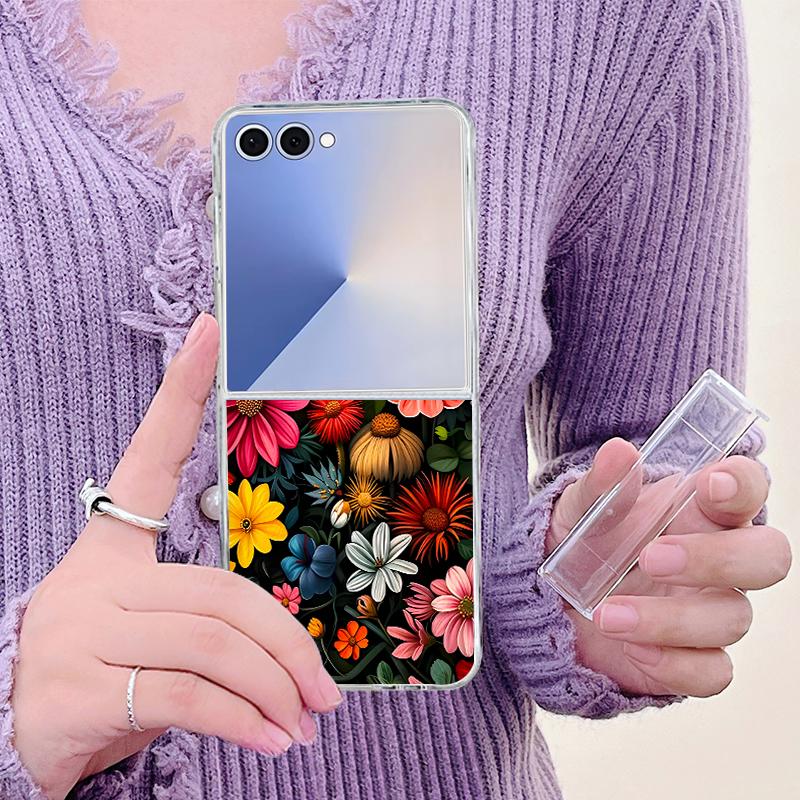 Чехол для телефона с узором из разноцветных цветов для Samsung Galaxy Z Flip 7 FE 6 5 4 3 5G, складной, жесткий, прозрачный из поликарбоната, для Samsung Z Flip7
